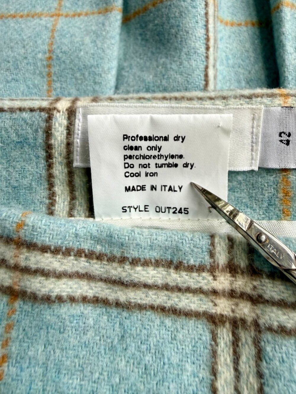 Barneys NY Plaid Skirt Wool Blend Pencil Skirt Light Blue Brown (8) - Picture 7 of 10